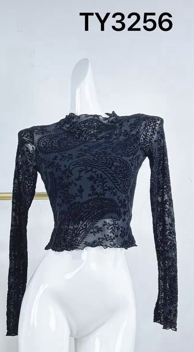 Top en tulle motif cachemire