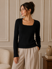 Pull maille col carré dentelle