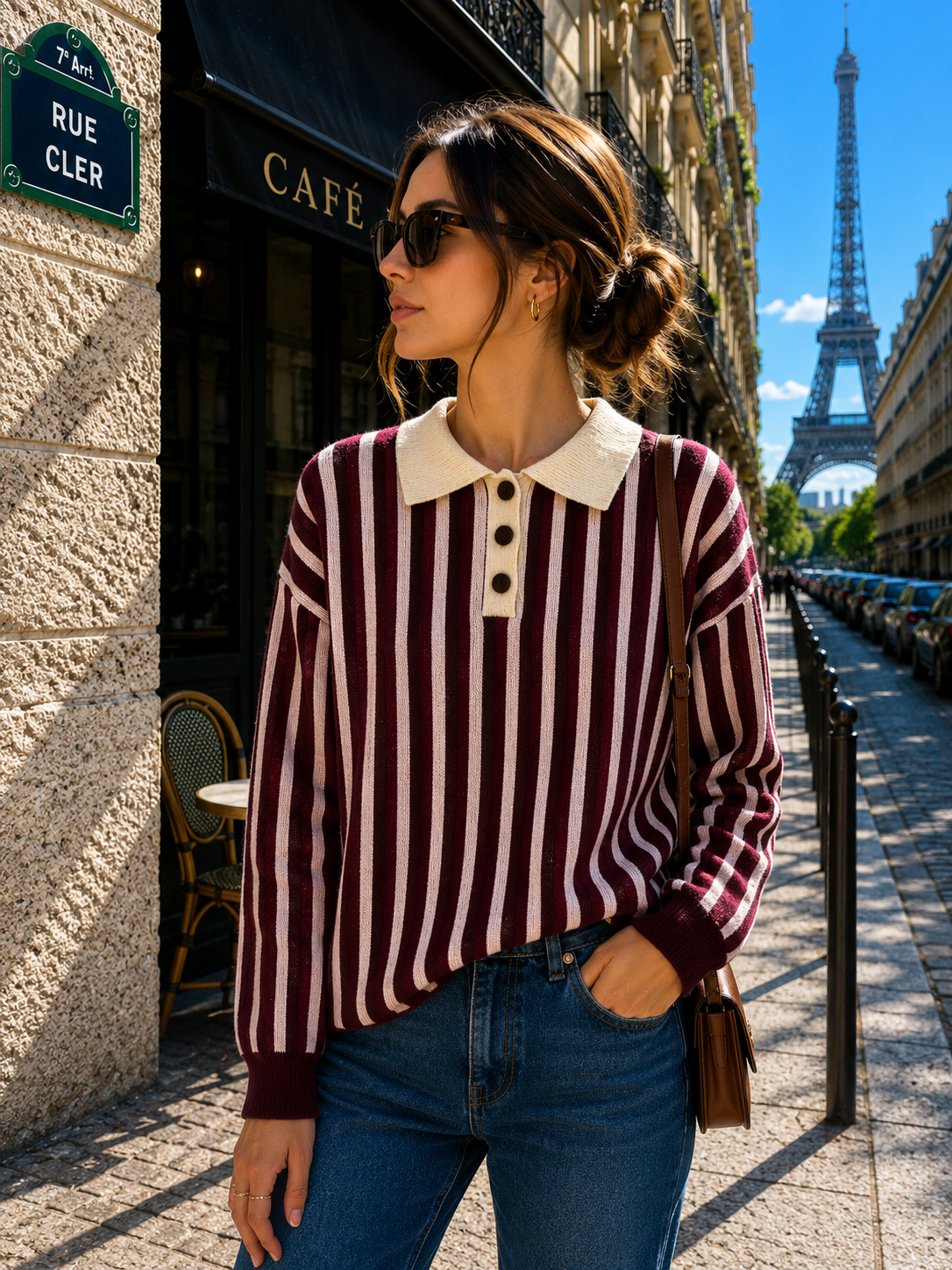 Pull col polo maille rayé