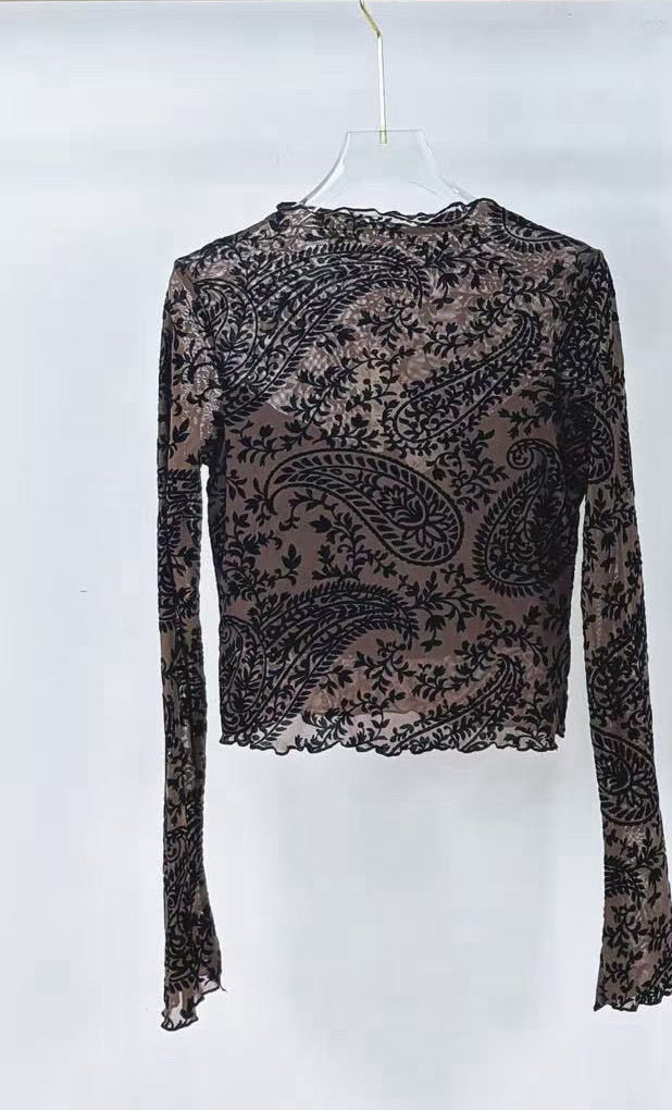Top en tulle motif cachemire