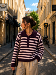 Pull polo rayé femme
