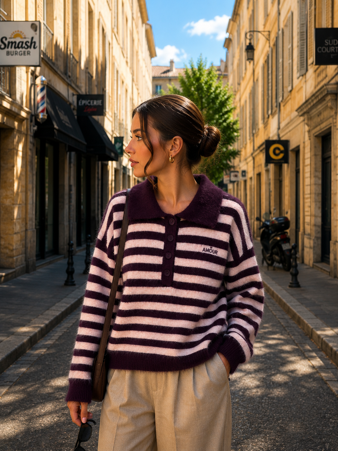 Pull polo rayé femme