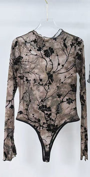 Body en tulle imprimé fleuri