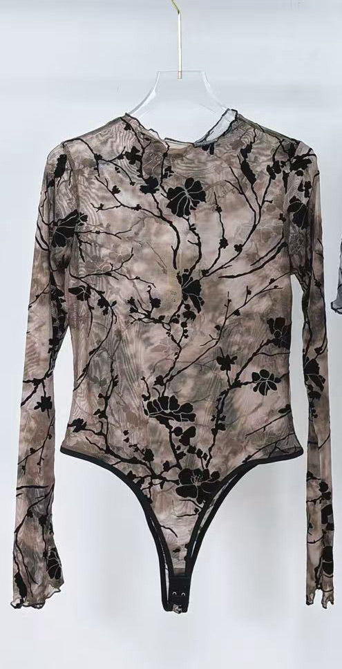Body en tulle imprimé fleuri