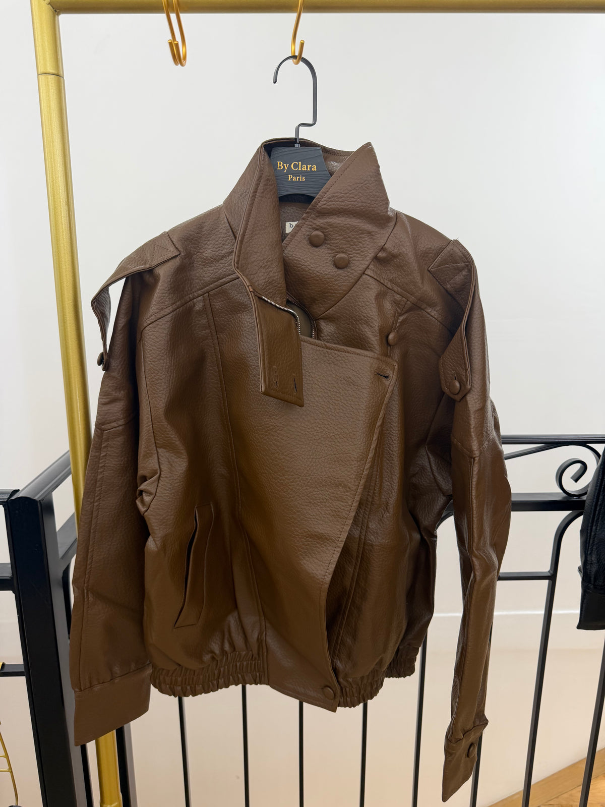 Veste effet cuir col montant