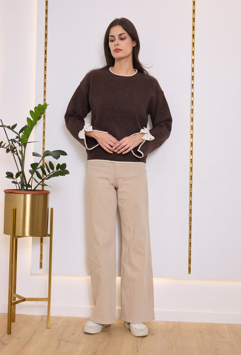 Pull maille nœuds pois
