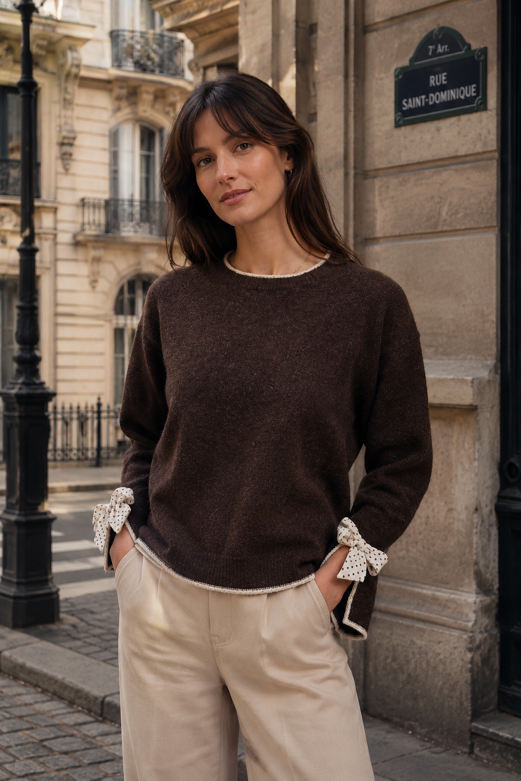 Pull maille nœuds pois