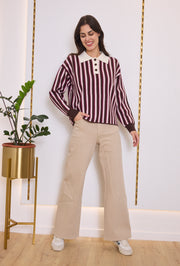 Pull col polo maille rayé