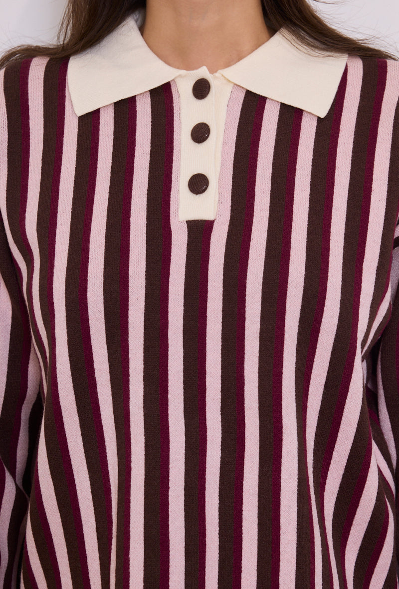 Pull col polo maille rayé