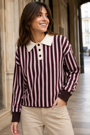 Pull col polo maille rayé