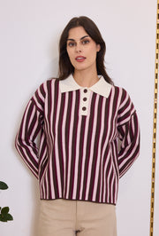 Pull col polo maille rayé