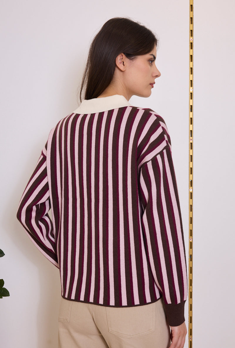 Pull col polo maille rayé