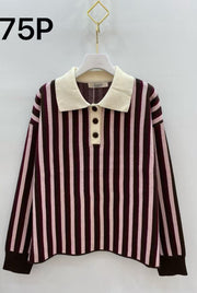 Pull col polo maille rayé