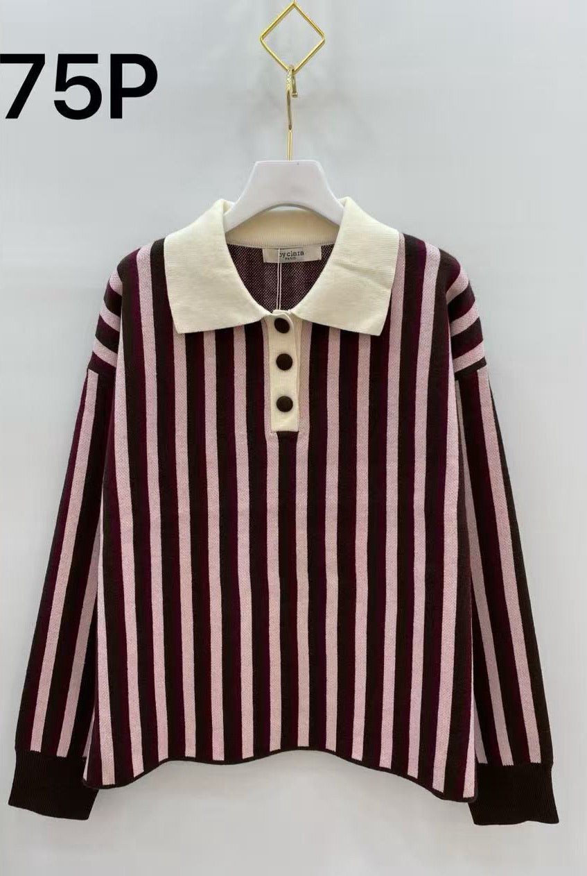 Pull col polo maille rayé