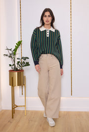 Pull col polo maille rayé