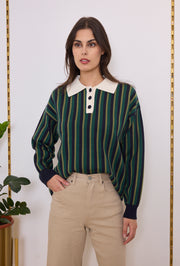 Pull col polo maille rayé