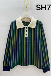 Pull col polo maille rayé