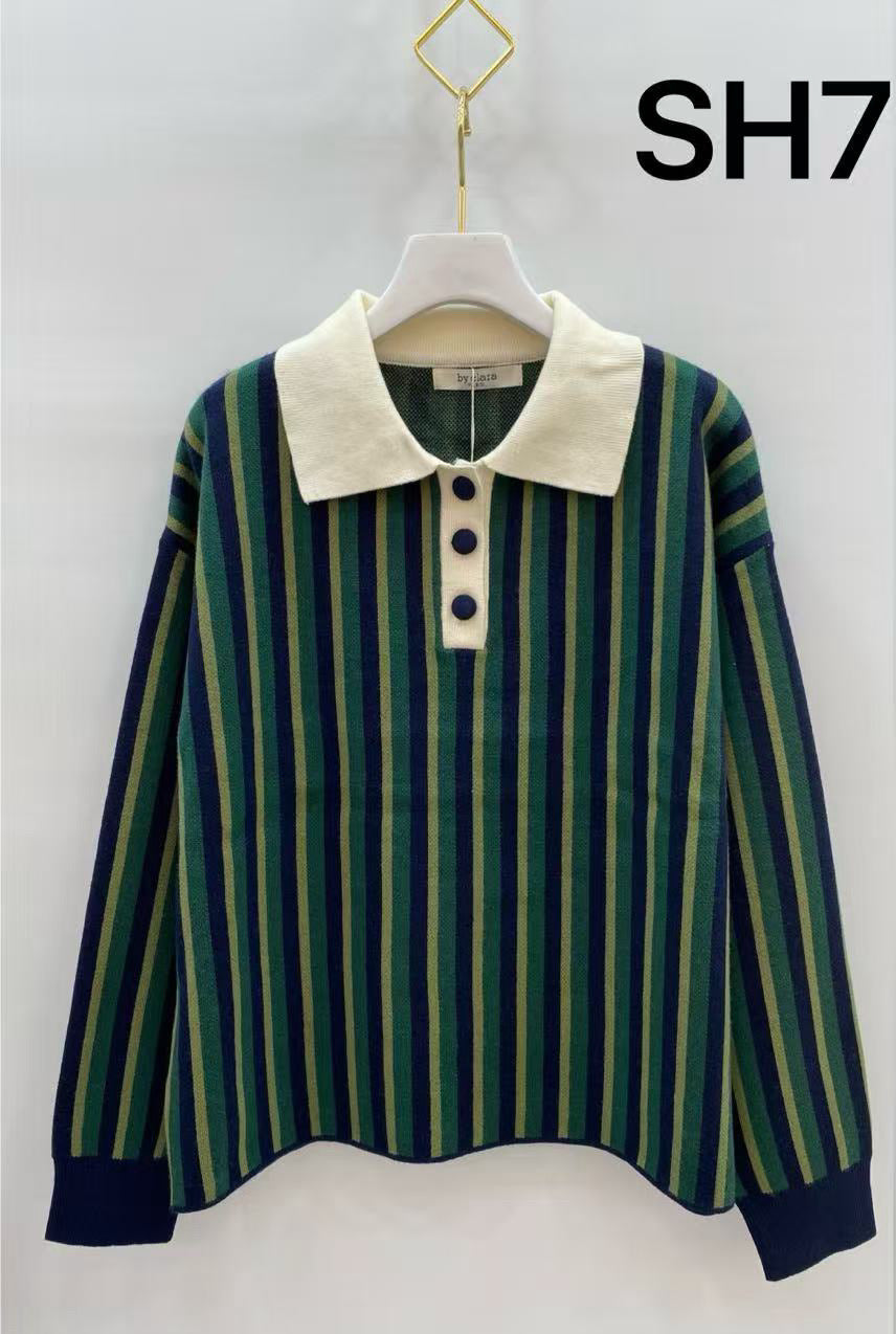 Pull col polo maille rayé