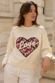 Pull cœur fleuri