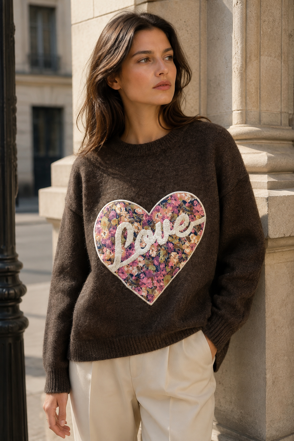 Pull cœur fleuri