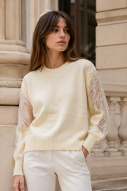 Pull maille et tulle brodé