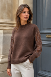 Pull maille et tulle brodé