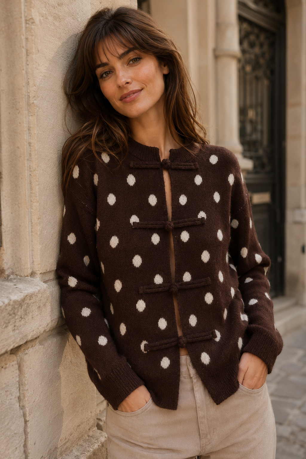 Gilet maille pois fermeture chinoise