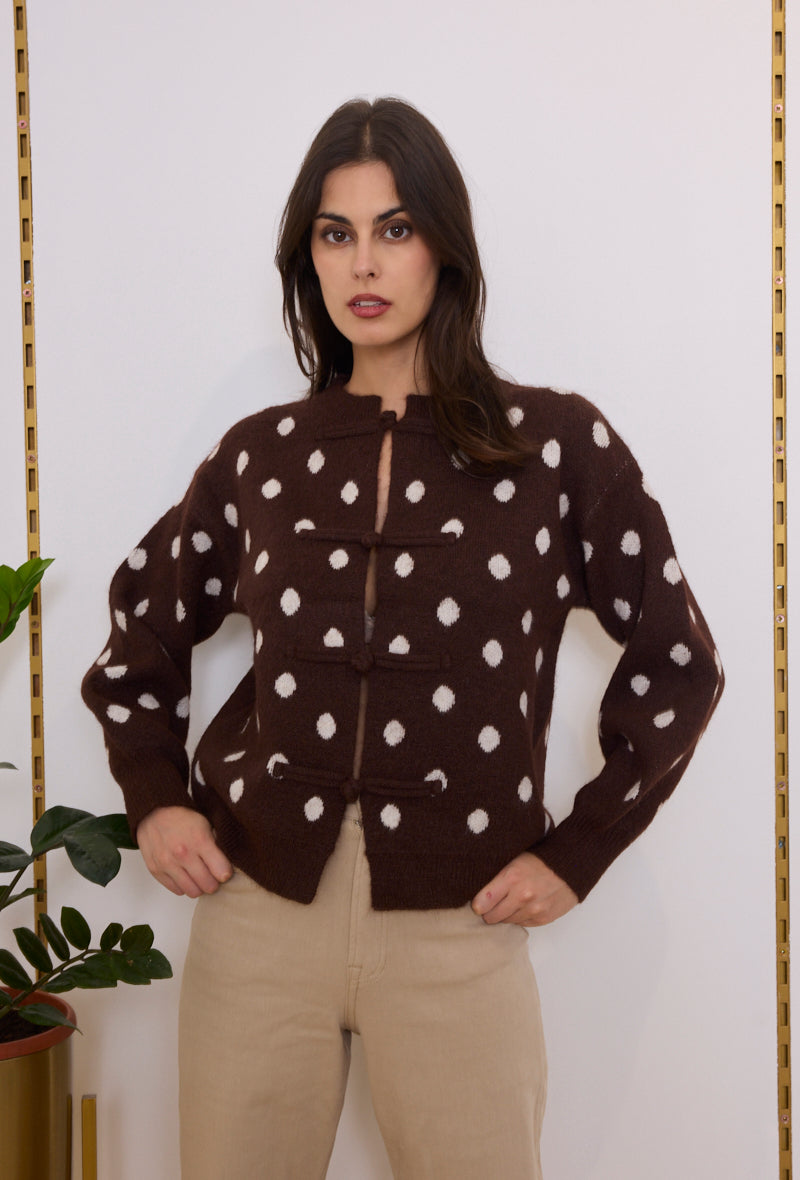 Gilet maille pois fermeture chinoise