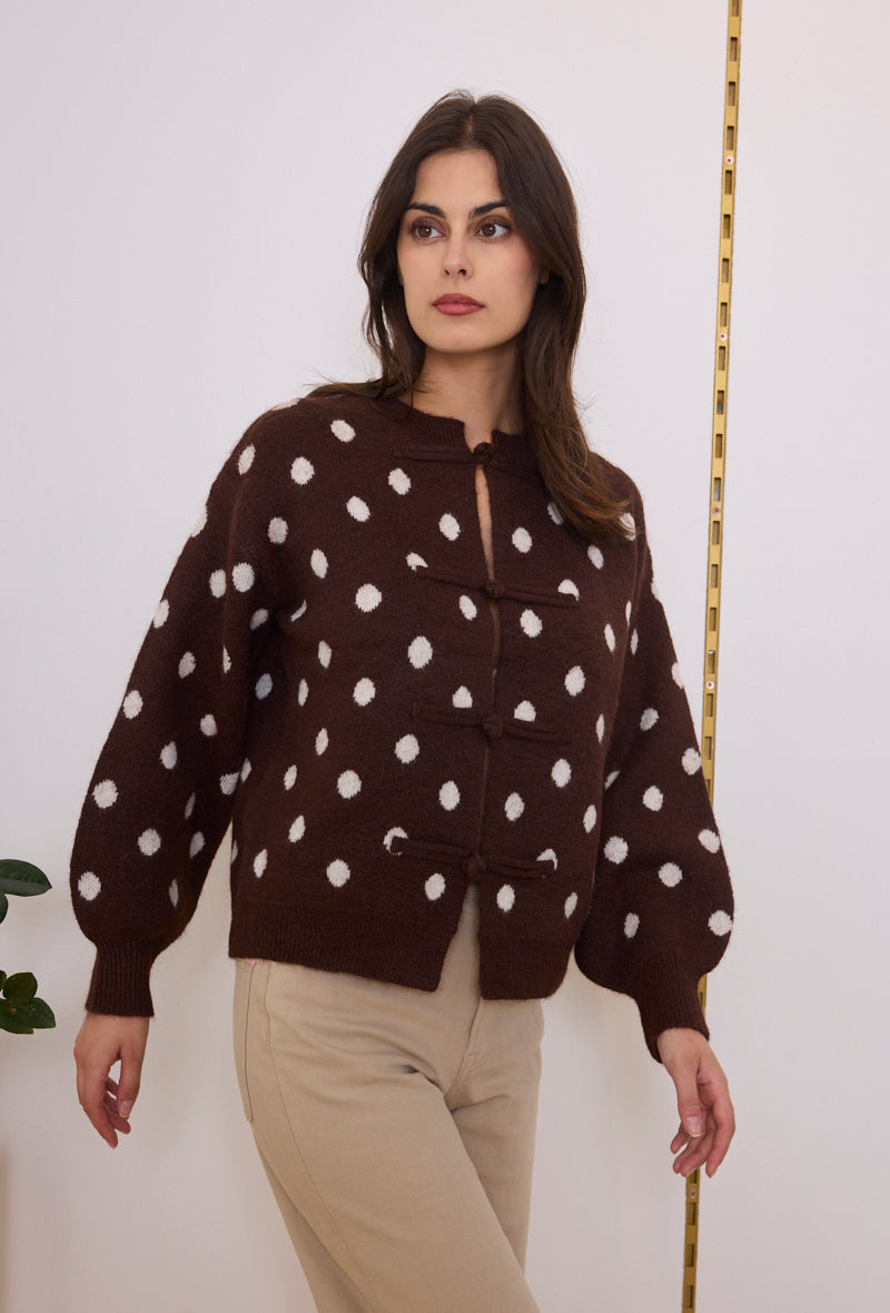 Gilet maille pois fermeture chinoise