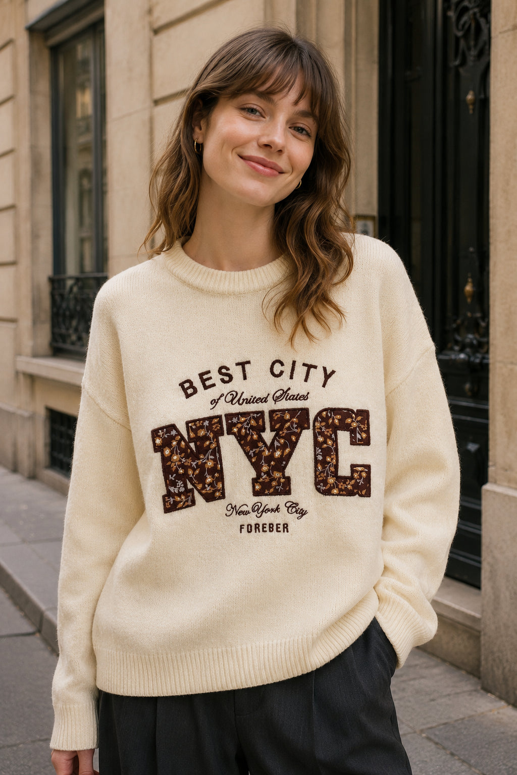 Pull maille brodé NYC