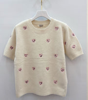 Pull manches courtes brodé
