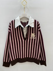 Pull rugby col chemise rayé
