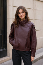 Veste effet cuir col montant