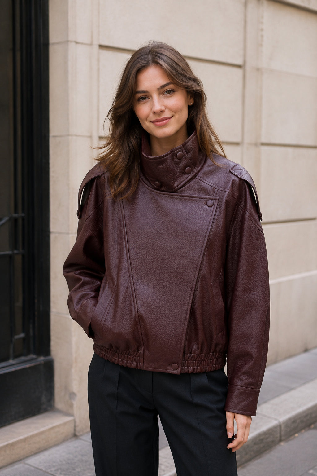 Veste effet cuir col montant