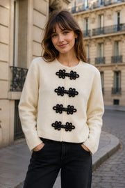 Gilet maille attaches fleur