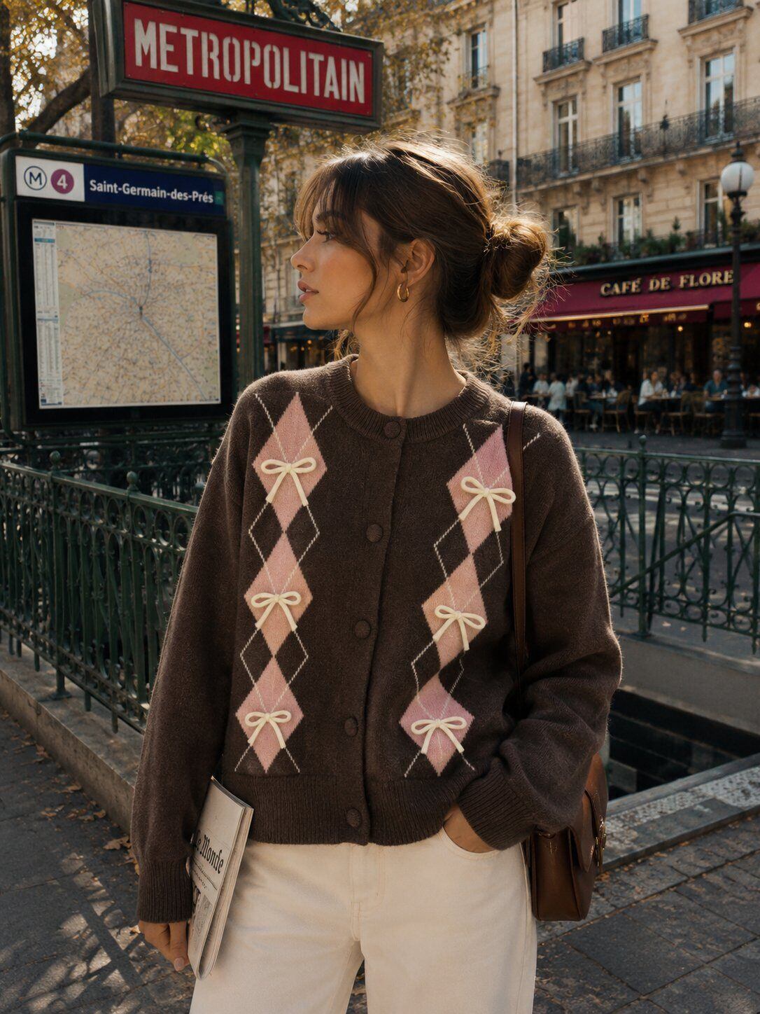 Gilet maille losanges & nœuds