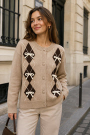 Gilet maille losanges & nœuds