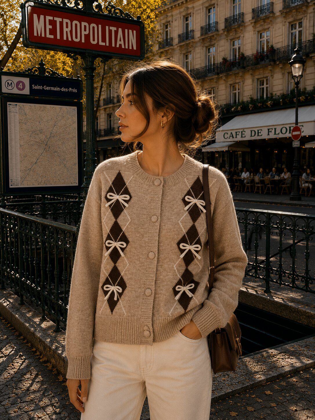 Gilet maille losanges & nœuds