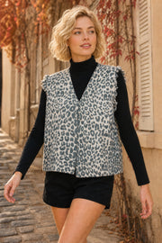 Gilet sans manches léopard à franges