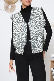 Gilet sans manches léopard à franges