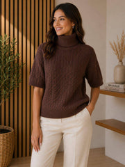 Pull col roulé manches courtes