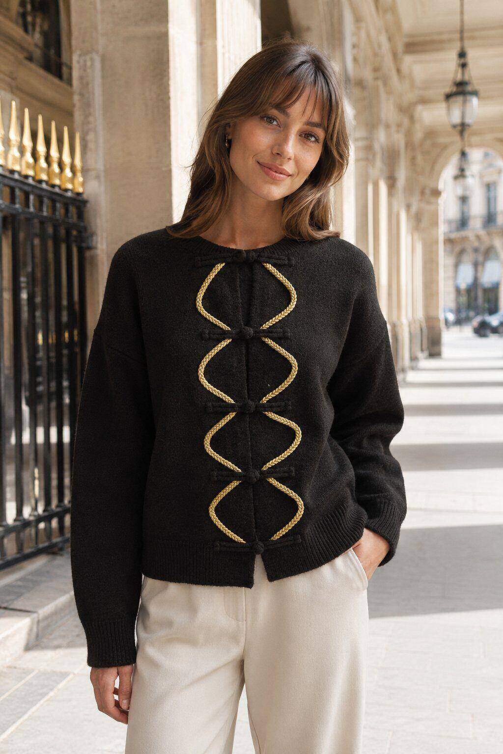 Pull maille fermeture style chinois