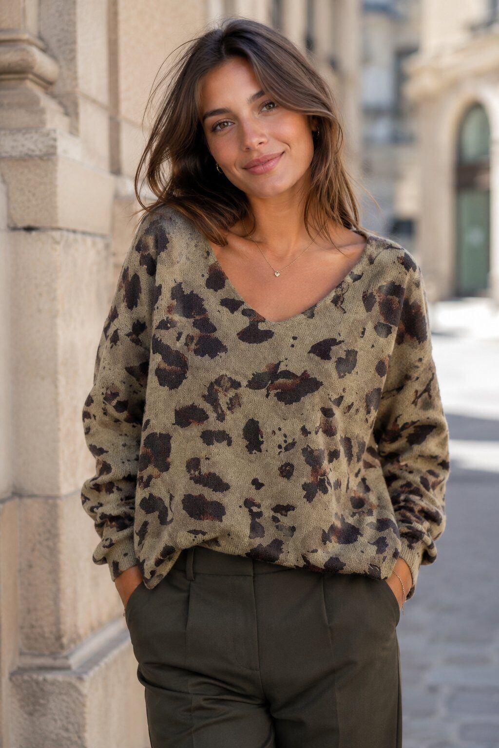 Pull maille imprimé abstrait