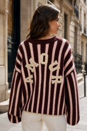 Pull maille rayé à message