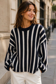 Pull maille rayé à message