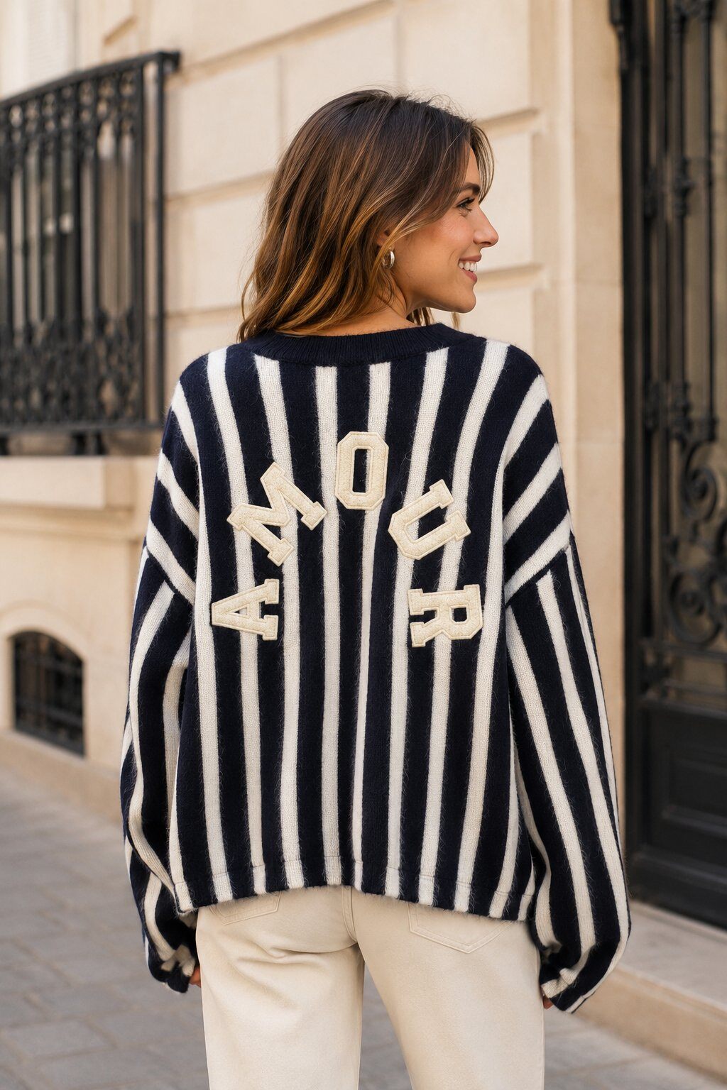 Pull maille rayé à message