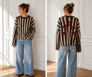 Pull maille rayé à message
