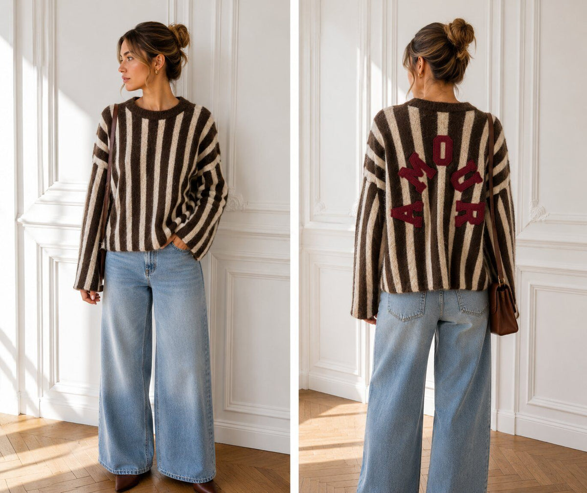 Pull maille rayé à message