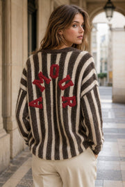 Pull maille rayé à message