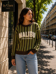Pull maille rayé inscription bouclette